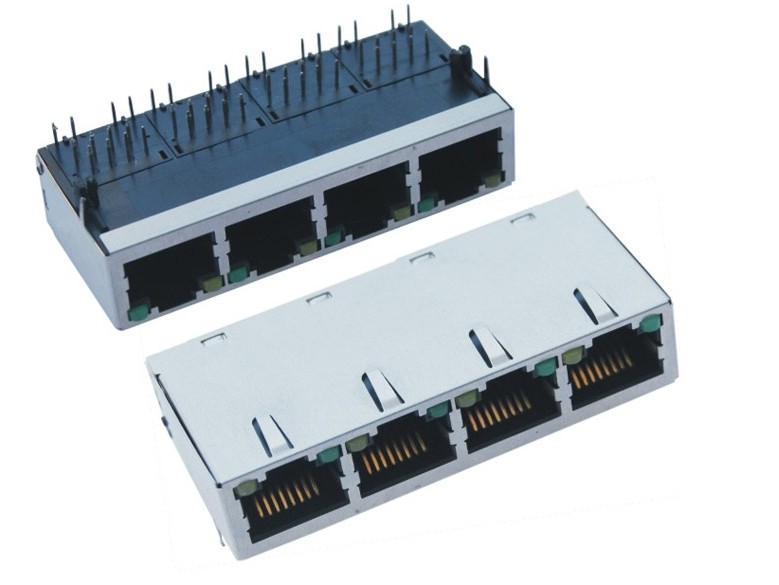 4联体屏蔽圆针网络插座Four Port